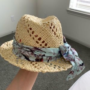 Ted Baker Straw Woven Hat with Satin Ribbon